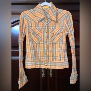 Tulle Anthropologie plaid‎ snap button shirt